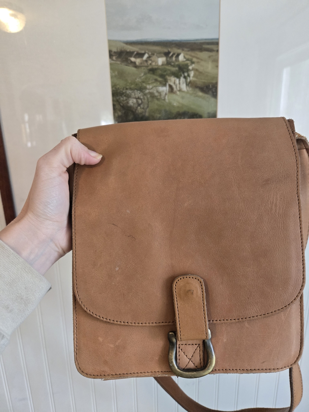 Eddie Bauer Classic Tan Genuine Leather Crossbody Messenger Travel Bag